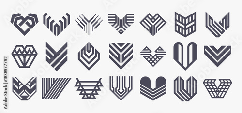 Collection of abstract checklist letter V logo