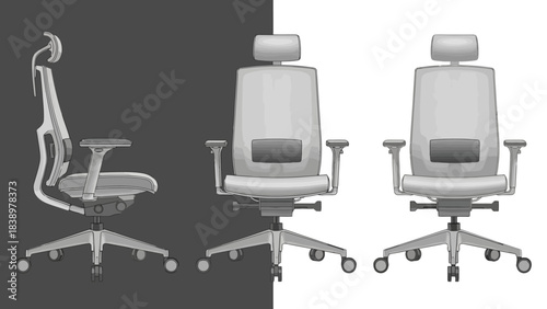 Ergonomic Chair Vector Illustration Set from Multiple Angles