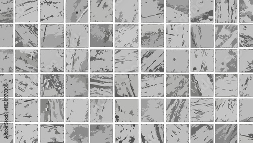 Grungy Square Grid Texture with Abstract Chaotic Patterns in Shades of Gray