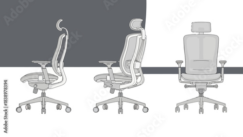 Ergonomic Chair Design Set: Side and Front Views, Modern Comfort and Support