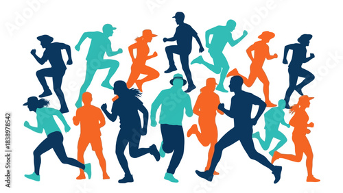 Diverse Group of Runners in Silhouette, Depicting Fitness and Healthy Lifestyle