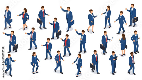 Diverse Business Professionals in Isometric Style, Business Teamwork and Strategy Concept