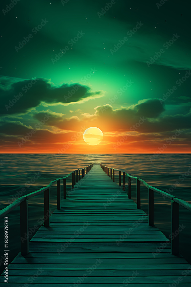 Fototapeta premium sunset on the beach vertical vector illustration