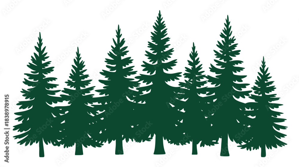 Obraz premium Pine forest trees silhouette illustration on white background Vector, illustration