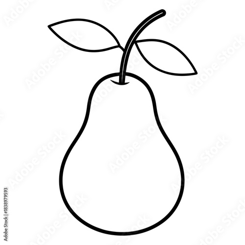 Simple outline drawing of a pear with two leaves