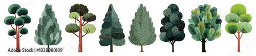 PNG Illustrated diverse trees collection, element set on transparent background