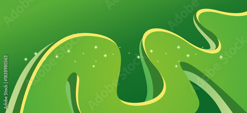 Abstract green background of modern shapes, filled with shining stars. Great for presentations, wallpapers, brand project backgrounds and social media.