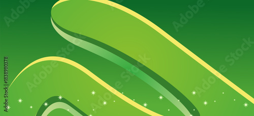 Dynamic abstract background featuring various shades of green, flowing curves, and bright star elements. Ideal for nature, eco-friendly, or festive designs.