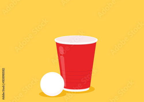 Red beer cup vector. Red plastic cup isolated on yellow background. Red plastic party cup.