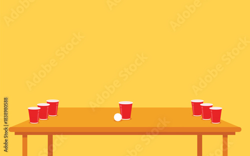 Red beer cup vector. Red plastic cup isolated on yellow background. Red plastic party cup.