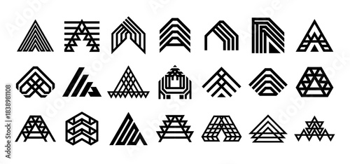 Geometric flat line abstract letter A logo set