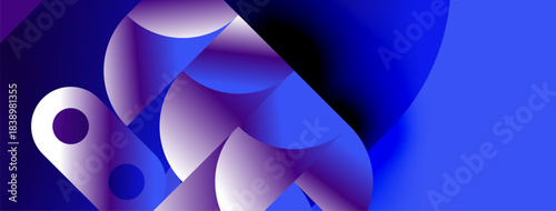 Abstract shapes blend, creating vibrant blue purple gradients. Smooth curves suggest movement, depth, modern design aesthetic.