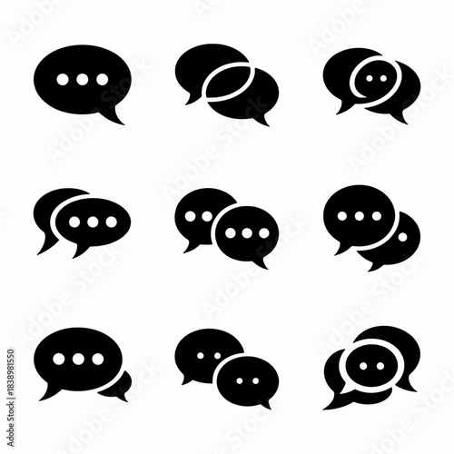 Dialogue Bubbles Collection: A set of speech bubbles in a stylish black and white palette, perfectly conveying messages, discussions, and conversations.
