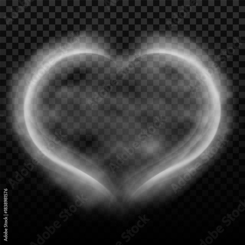 Smoke white soft steam heart from, vector vapor or mist flow, realistic overlay candle smoke effect, cloudy love symbol