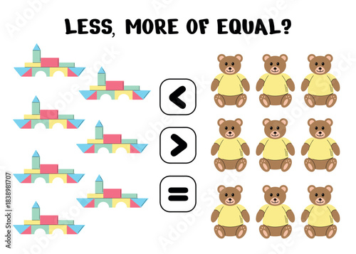 Less, More or Equal Worksheet with Toys for Preschool
