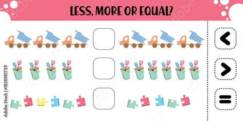 Numbers Comparison Worksheet for Kids – Toys and Objects