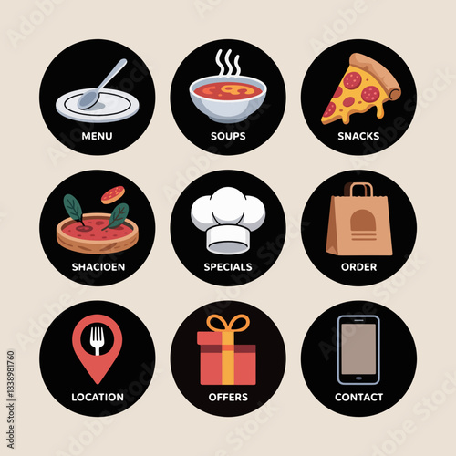Culinary Collection: A visual array of culinary icons showcases a delightful selection of food-related symbols, inviting exploration of flavors.