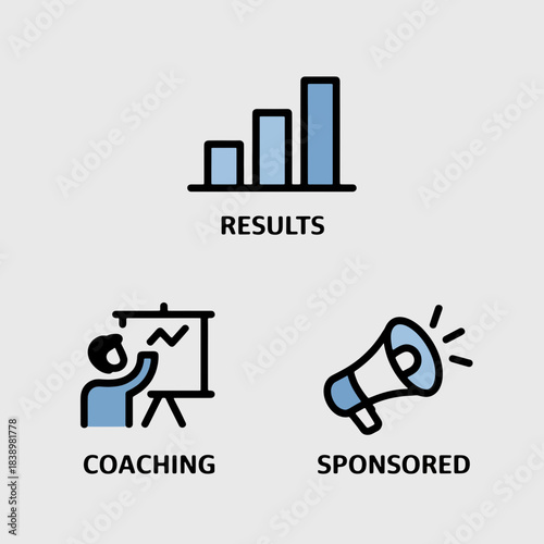 Business Growth Icons: A collection of concise icons representing key elements of business development and communication, ideal for conveying concepts like performance results, guidance.