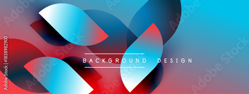 Abstract fluid shapes overlap, creating vibrant red, blue, cyan gradients. Modern design element for backgrounds, banners, presentations.