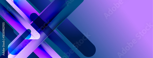 Abstract geometric shapes overlap. Purple, blue hues create modern design. Gradient effect adds depth, visual interest.