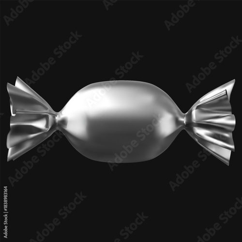 Realistic candy foil package mockup, vector product twisted pouch wrapper blank, chocolate caramel confectionery package