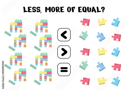 Kindergarten Counting Game with Puzzle Pieces and Blocks