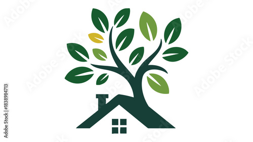 Green home tree property logo design