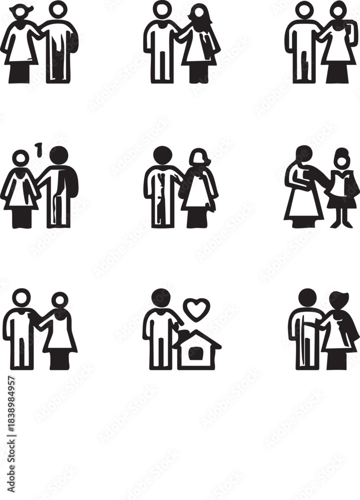 Fototapeta premium Couple icon set vector: man and woman relationship symbols eps silhouette