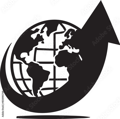 Global growth vector: world globe with arrow upward illustration eps silhouette