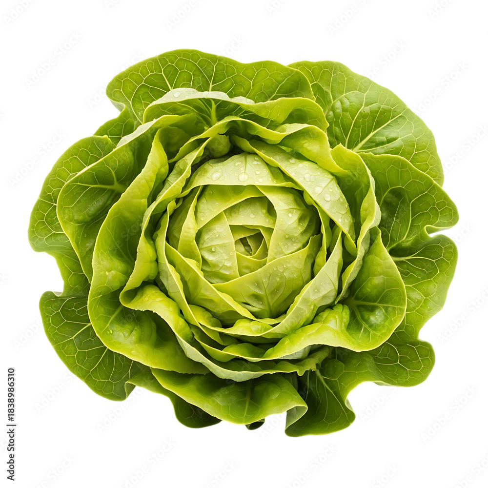 Fototapeta premium Fresh vibrant green butter lettuce head, perfect for salads on transparent background