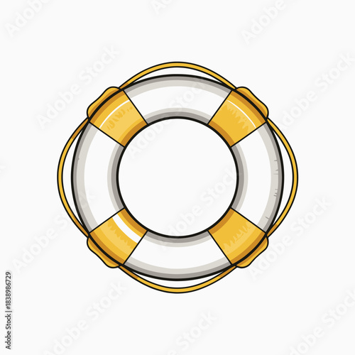 Classic white and yellow life ring with rope detail