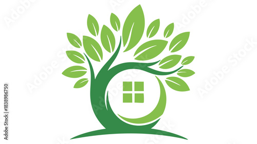 Green living home tree design concept