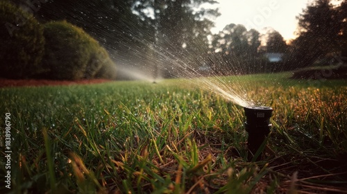 Fototapeta Naklejka Na Ścianę i Meble -  the sprinkler spraying water on the lawn
