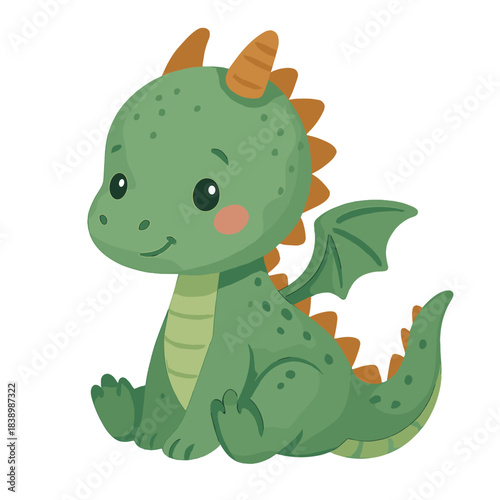Adorable baby dragon watercolor vector illustration set against a white background