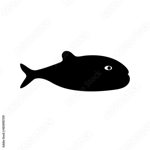 Stylized Black Fish Silhouette Swimming on a White Background Isolated Image