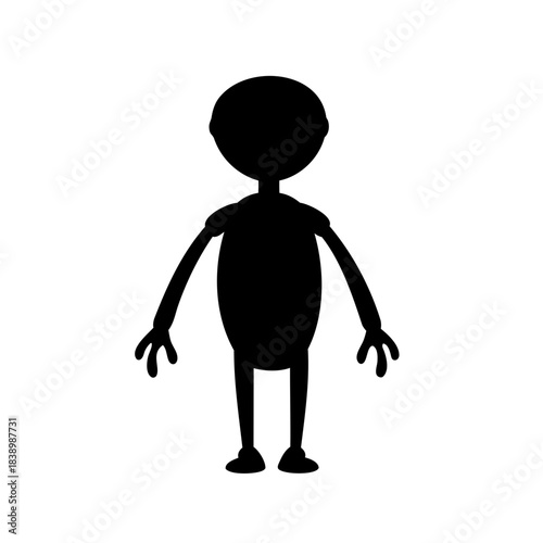 Silhouette of a cartoon alien character with a large head and limbs