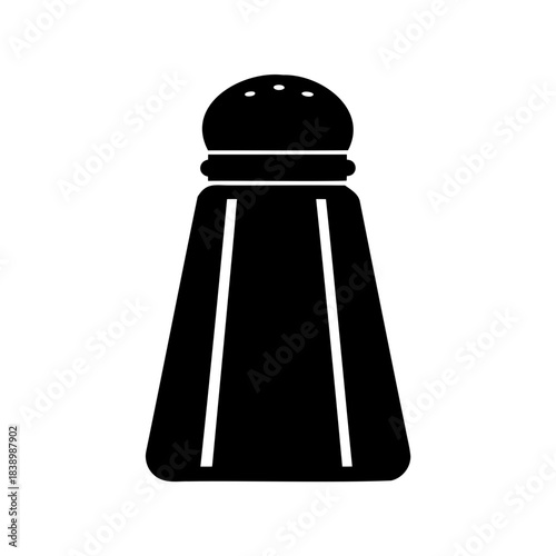 Simple black and white silhouette of a salt shaker dispensing flavor