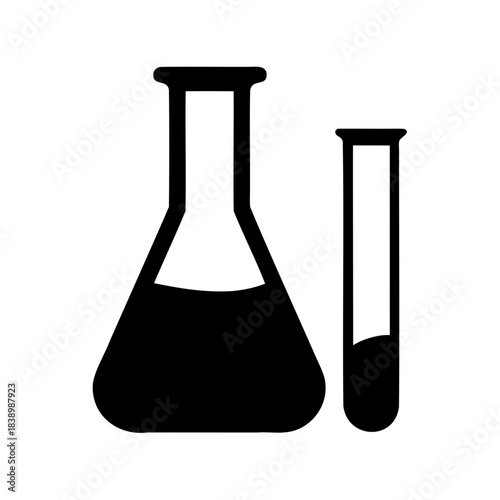 Black silhouette graphic representation of Erlenmeyer flask and test tube illustration
