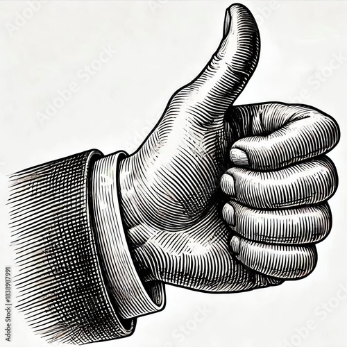 hand with thumb up antique hand-drawn vintage illustration . engraving style illustration.	