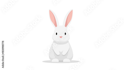 Frontfacing white rabbit illustration with long pinklined ears