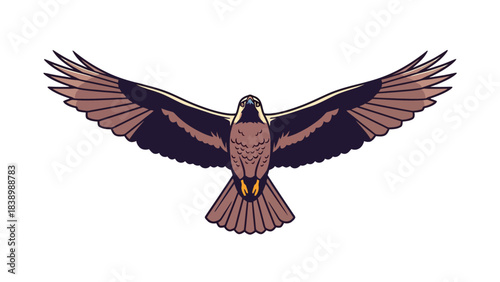 Front view pixel art illustration of a hawk with wide wingspan