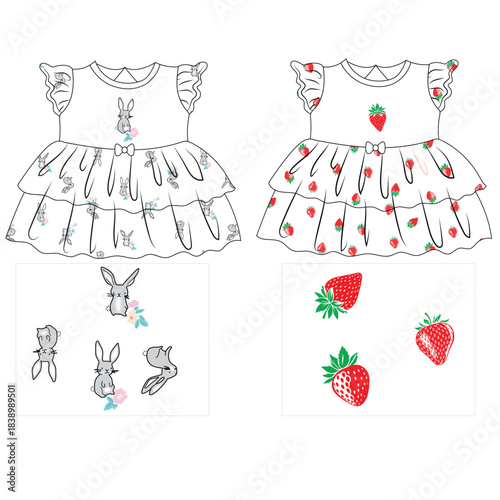 baby girls frocks with pattern print illustrations