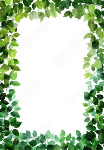Green Leaves Frame: Lush green leaves delicately frame an empty space, creating an inviting visual border ideal for adding text or other elements, perfect for design needs.