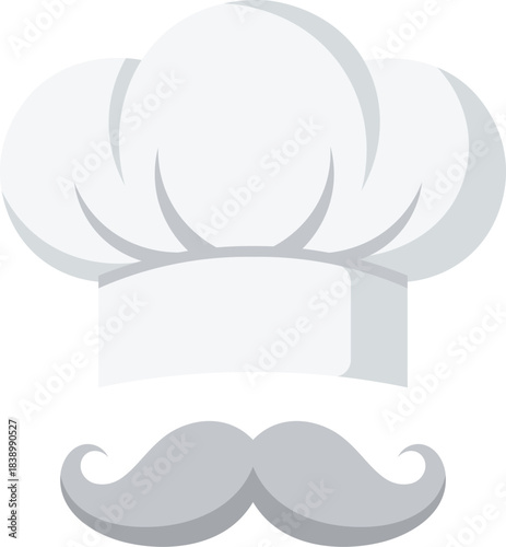 White chef hat and grey mustache flat graphic toque blanche facial hair