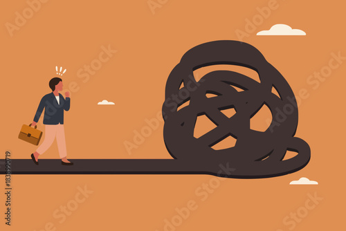 Difficult Road Ahead, journey or effort to achieve career success, obstacle or tough situation to overcome, difficulty or problem solving, businesswoman run to new challenge difficult road ahead