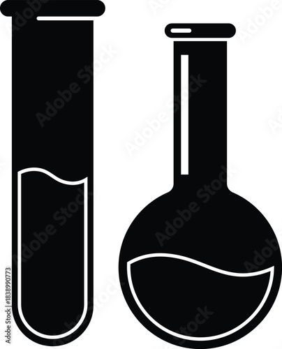Black silhouette of two laboratory flasks with liquid beaker science