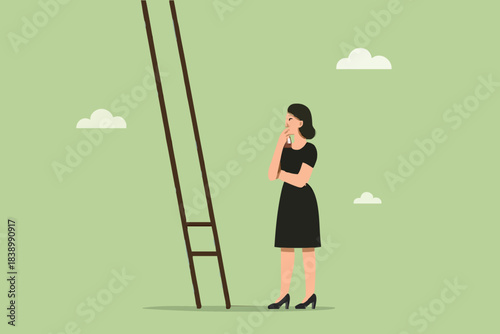 build a ladder to career success, journey to building business success, creative ideas or innovations in solving problems, businesswoman build a ladder to career success concept vector illustration