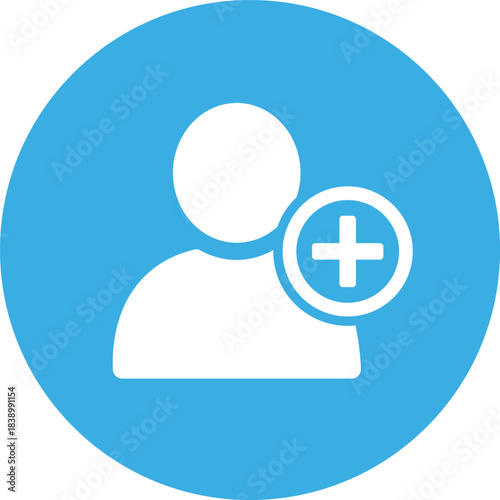White user icon with plus sign inside blue circle add user new user