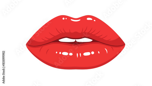 Illustration of glossy bright red lips slightly parted showing two front teeth