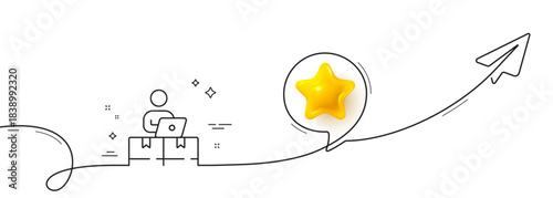 Online storage line icon. Continuous line with share plane. Internet delivery sign. Mobile device service symbol. 3d star in speech bubble. Online storage single line ribbon. Vector
